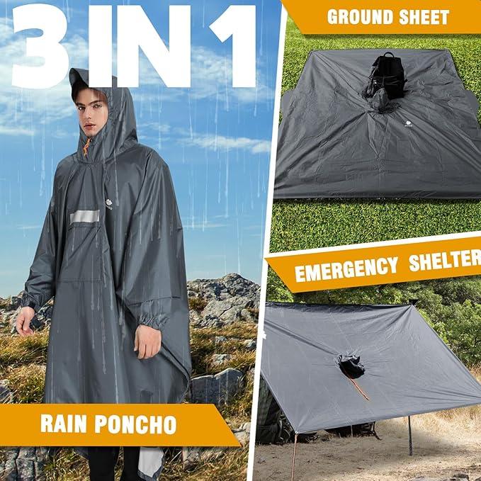 ANYOO Hooded Rain Poncho for Adults Waterproof Lightweight Rain Coat for Men - Image 7