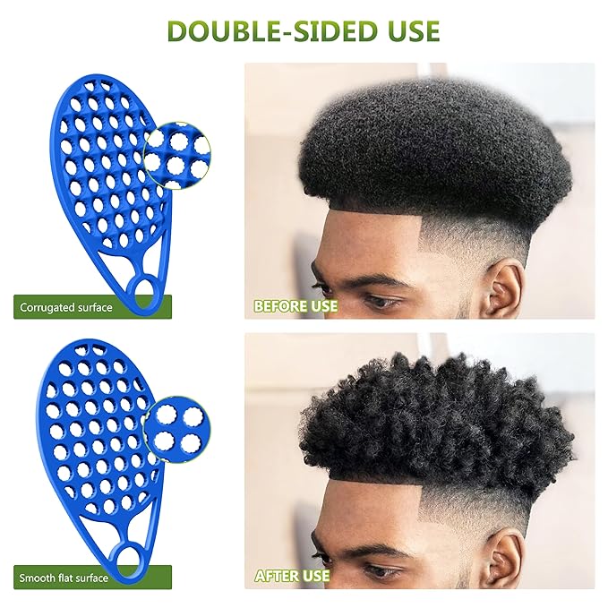 KOUPA Silicone Curly Hair Brush with Pick Comb, One Piece Twist Curl Brush Comb for Afro Curls, Washable Hair Tool for Men Women, Blue