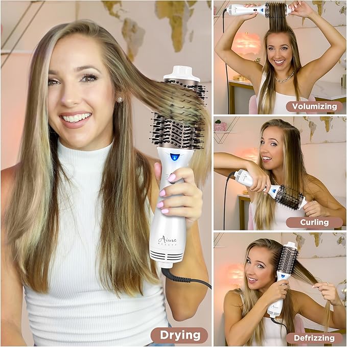 One Step Dryer & Volumizing Hot Air Brush, Blow Dryer, Ceramic Straightener, Curler & Hot Comb 4 in 1 Salon Ionic Hair Styling Tools, White