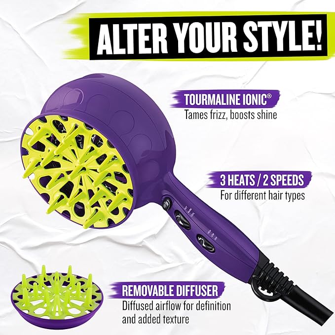 Bed Head Curls-in-Check 1875W Hair Diffuser Dryer | Great for Curly Hair,Reduce Frizz & Static | Diffuser-Hair Dryer Enhances Natural Curl,Waves & Texture,(Pack of 3)