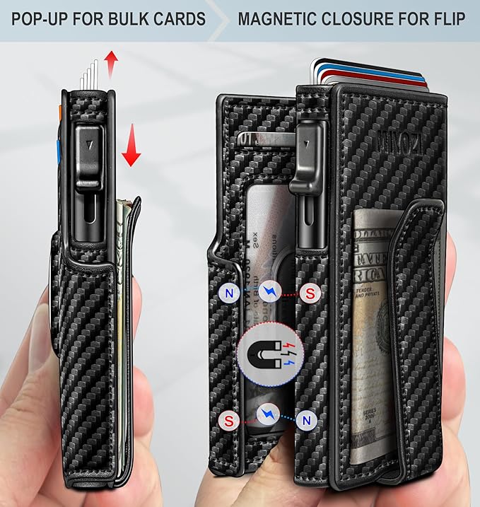 Airtag Wallet for Men, with Money Clip 10 Cards Metal Case Smart Slim Pop Up - Image 3