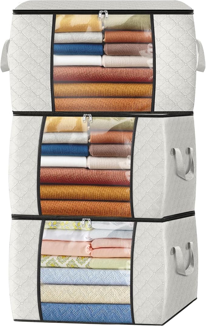 Fab totes 24 Gallons Clothes Storage, Foldable Thick Fabric Blanket Storage Bags by Fabtotes