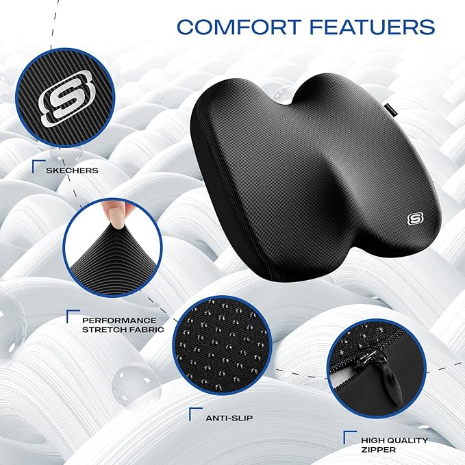 Skechers Memory Foam Seat Cushion, Ribbed Fabric Office Chair Cushion - Image 3