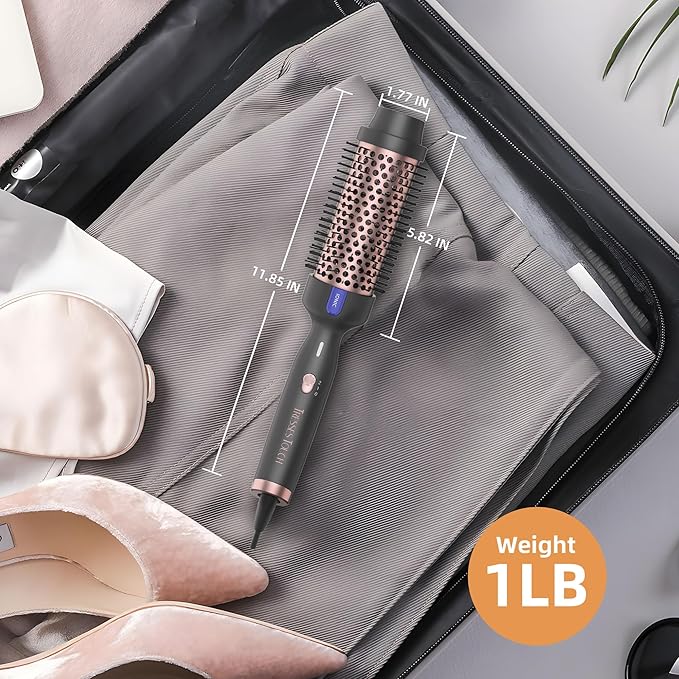 Thermal Brush 1.77", Long Lasting Hair Curling Iron Brush, Ionic Heated Round Brushes Makes Hair Smoother Get Natural Curls, 2 Temp Settings, Universal Voltage for Travel, Easy to Use, Rose Gold