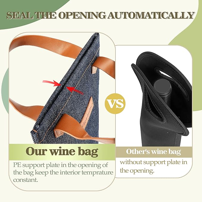 Tirrinia Single Wine Carrier Tote, Insulated Wine Cooler Bag - Image 2