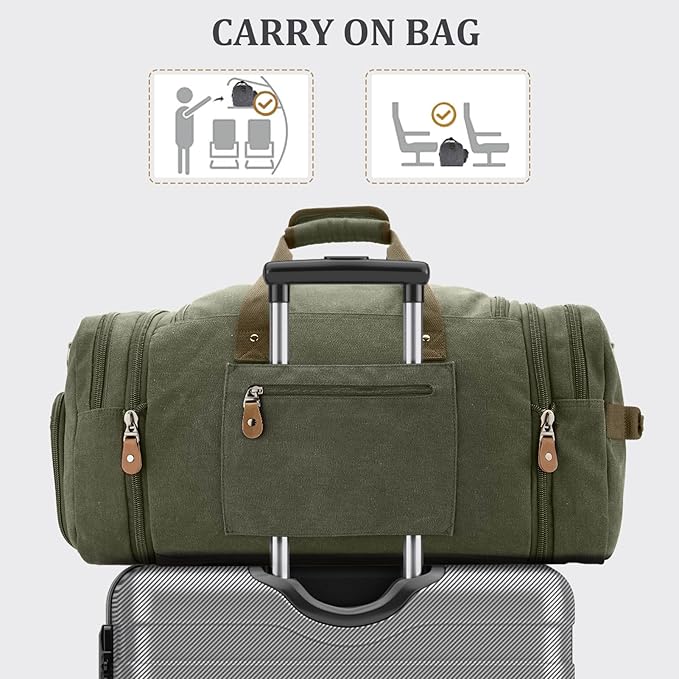 Gonex Canvas Duffle Bag 60L Travel Duffel Overnight Weekend Bag - Image 7