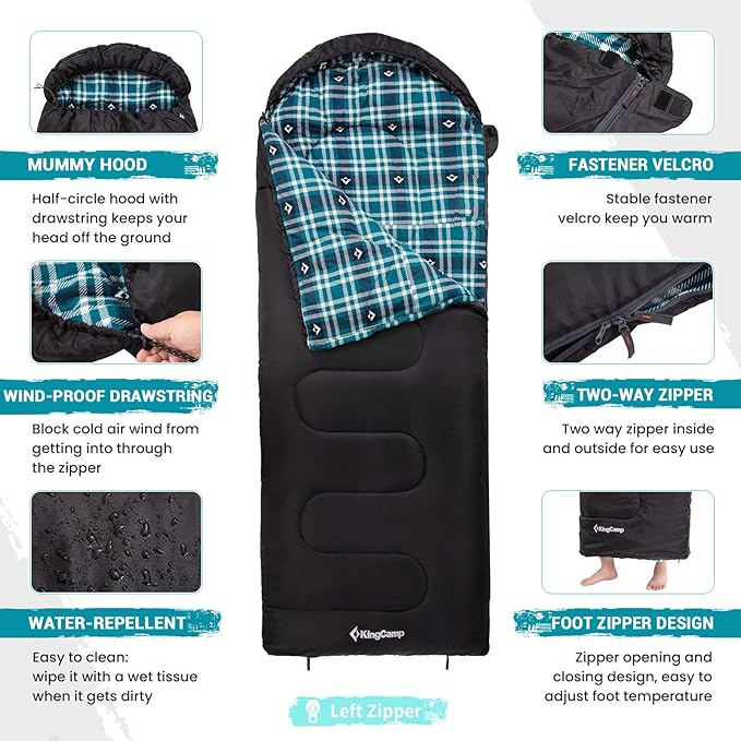 KingCamp Sleeping Bag for Adults, Cold Weather & Warm XL Big and Tall Flannel - Image 3