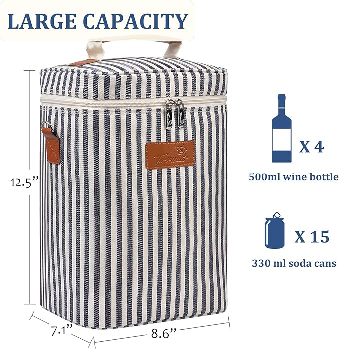Tirrinia 4 Bottle Leakproof Insulated Wine Carrier Tote Bag - Image 7