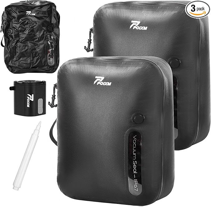 Vacuum Bags for Travel with Wireless Pump, 180° Open Zipper, IP67 Waterproof by POIXM