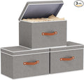 Collapsible Storage Bins with Lids, Linen Foldable Cloth Baskets, 17.7 x 11.8 x by YheenLf