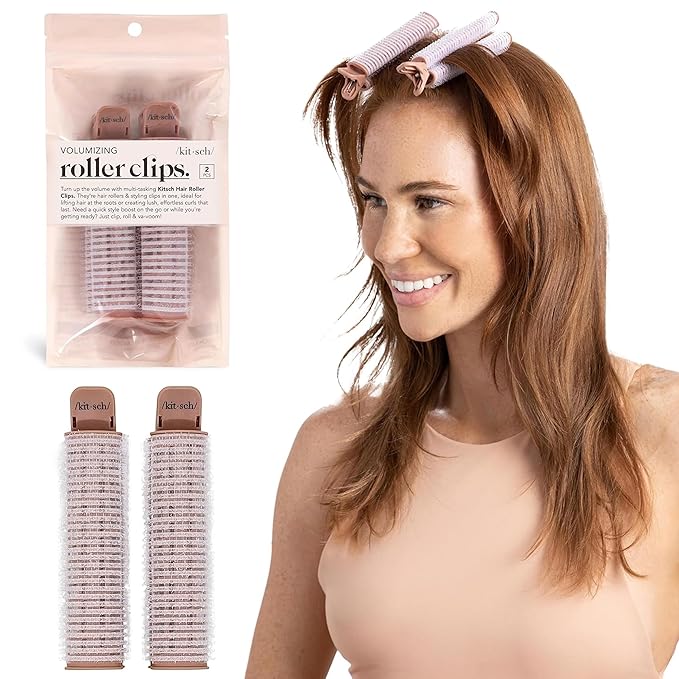 Kitsch Volumizing Hair Clips for Women - Hair Rollers for Volume & Curls - Volumizing Hair Products, Hair Roller Clips for Effortless Curls That Last - 2pc, Terracotta