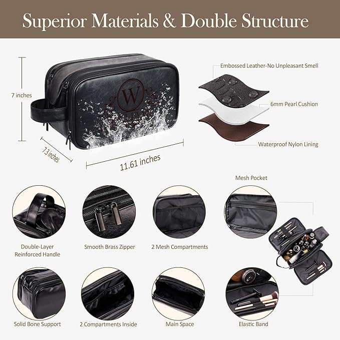 Personalized Leather Toiletry Bag - Image 4