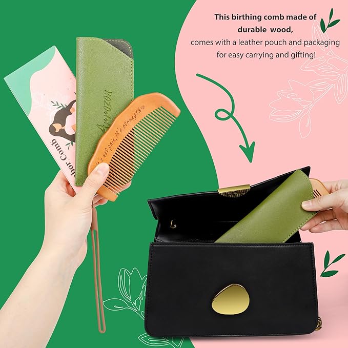Arrozon Birth Comb for Women Labor, Hospital Bag Must Haves for Pregnant Mom, Wooden Labor comb Natural Labor and Delivery Essentials, New Mom Gifts Birthing Comb