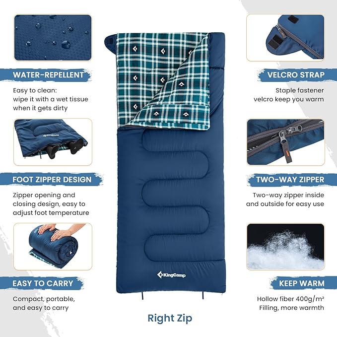 KingCamp Sleeping Bag for Adults, Cold Weather & Warm XL Big and Tall Flannel - Image 3