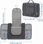 Hanging Toiletry Bag for Men, Travel Makeup with Metal Swivel Hook, Organizer for Full Sized Cosmetics and Toiletries, Water-Resistant Nylon, Grey
