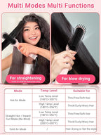Hair Straightener Brush, ABVOT Airflow Ring Hair Straightener Comb Straightening Smoothing Comb with Hot Cooling Air Vents, Fast Heat Up, Auto Shut Off & Anti Scald Shell for Travel, Pink