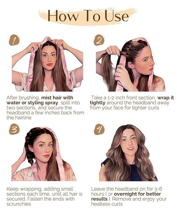 Yanibest Heatless Hair Curler, No Heat Hair Curlers to Sleep in, Super Soft Ribbon Wrap for Long Hair, Overnight Heatless Curling Set with Scrunchies and Clip, for All Hair types(Pink)