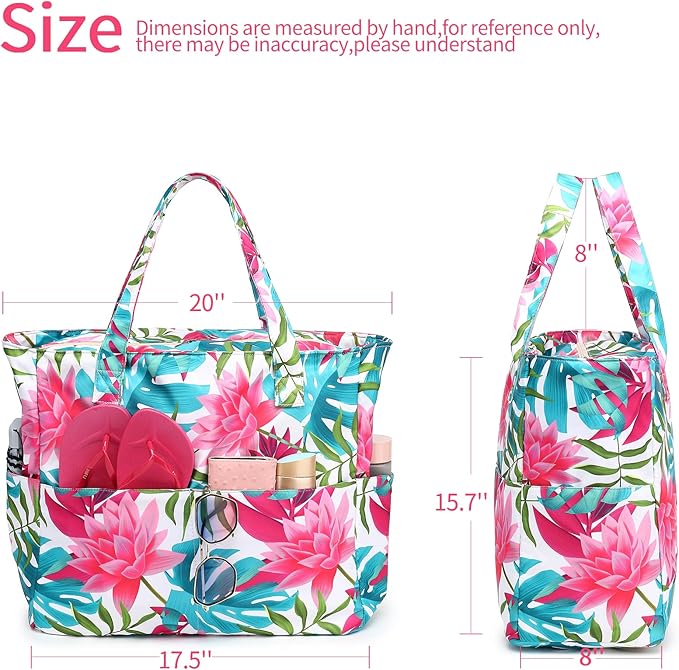 LEDAOU Large Beach Tote Bag Women Waterproof Sandproof Zipper Beach Tote Bag - Image 7
