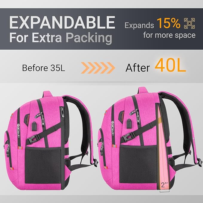 40L Expandable Laptop Backpack, Anti-thief Travel Backpack - Image 3