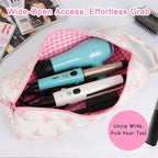 Hair Tool Bag with Matching Small Pouch, Pink Bow Quilted Hair Tools Travel Bag, Cute Large Styling Tool Storage Case Compatible with Shark Flex Dyson Airwrap, Ideal Gift for Women Girls