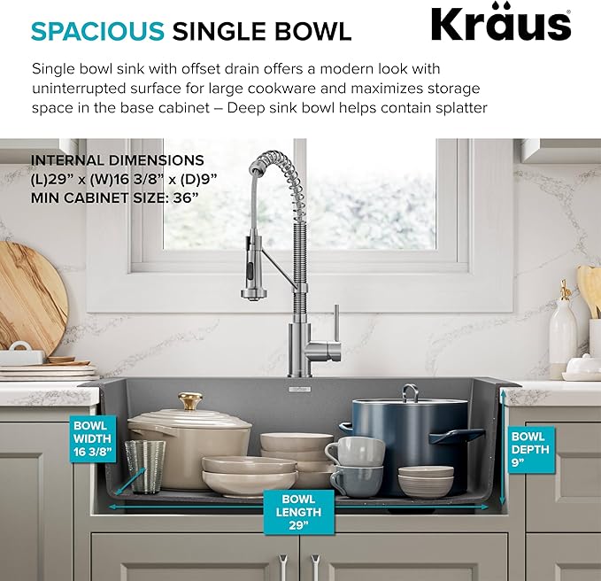 KRAUS Forteza 33-inch Drop In/Undermount Single Bowl Granite Kitchen Sink in - Image 3