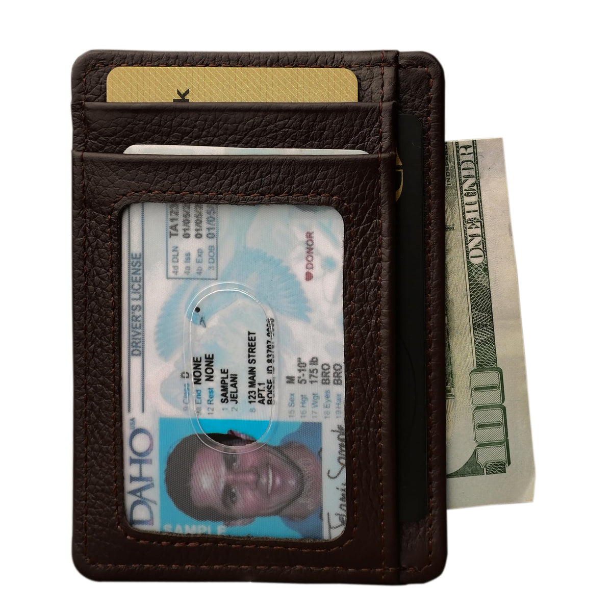 LEATHER Handcrafted Front Pocket Credit Card Holder with RIFD Blocking (Mountain Mocha)
