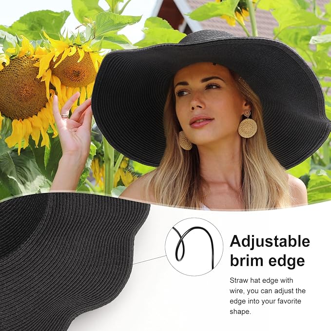 DRESHOW Beach Hats for Women Big Straw Wide Brim Summer Hat Floppy Foldable - Image 4