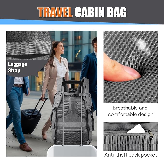 55L Travel Backpack, Carry On Backpack, Expandable 50L - 60L Anti-Theft TSA - Image 8