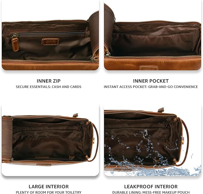LEATHER VILLAGE Premium Leather Travel Toiletry Bag - Image 5