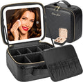 Makeup Travel Train Case with Mirror LED Light 3 Adjustable Brightness Cosmetic by Extrei+Gent