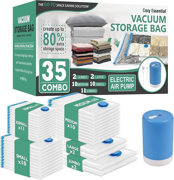 Cozy Essential 35 Pack Vacuum Storage Bags by CozyEssential