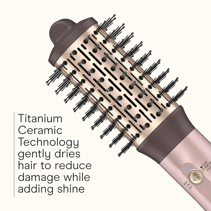 Infiniti PRO CONAIR 2" Frizz Free Round Air Brush, Hot Brush with Titanium Ceramic Technology, Ionic Control, and Detangling Bristles for Gentle Drying and Added Shine, Rose Gold