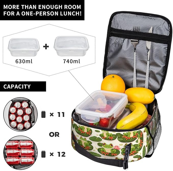 Frog Insulated Lunch Box for Women Men Frog Lunch Bag for Travel, or Fishing - Image 4