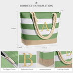 YOOLIFE Initial Canvas Waterproof Beach Tote Bag Zipper Personalized Gifts - Image 3
