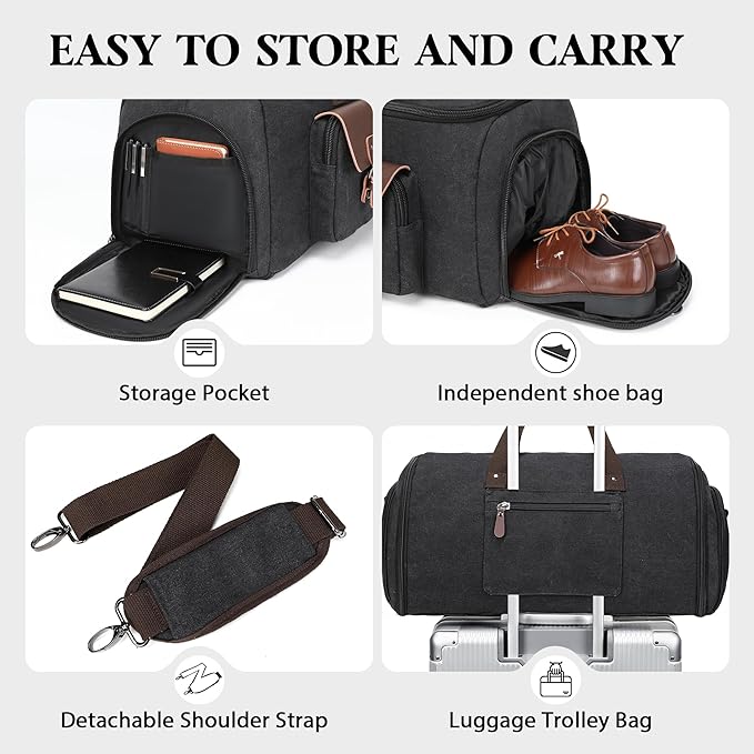 Canvas Garment Bags for Travel, Convertible Carry On Garment Duffel Bag for Men - Image 4