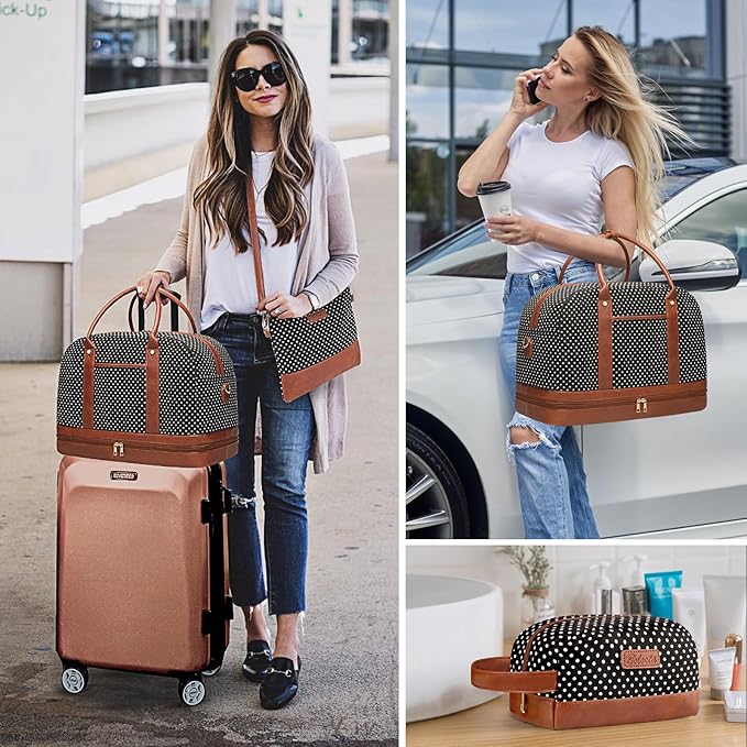 Weekender Bag for Women Canvas Overnight Bag Large Travel Tote Bag Carry on - Image 2
