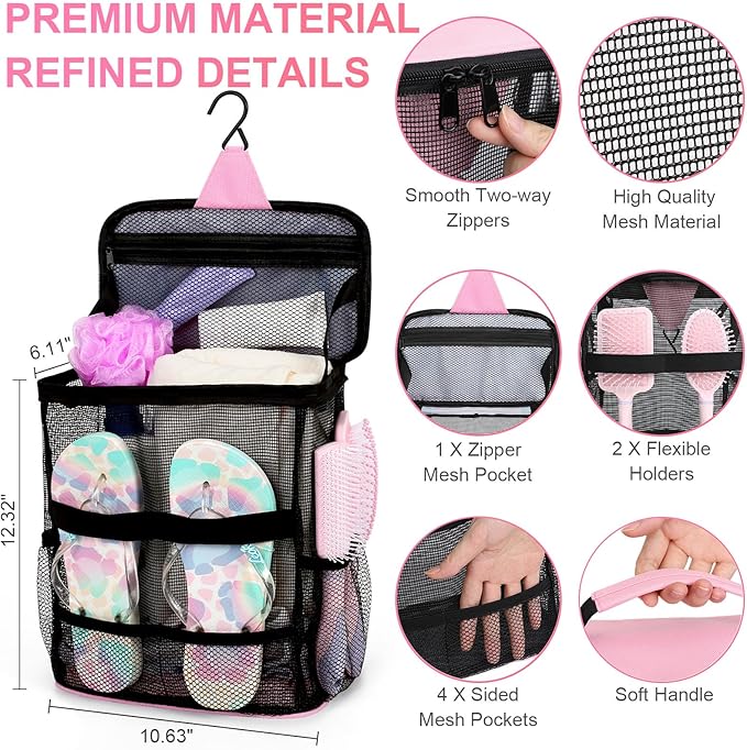 Mesh Shower Caddy, Portable HangingTravel Toiletry Bag Dorm Room Essentials - Image 3