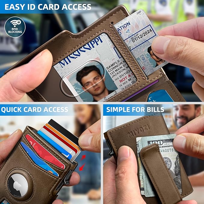 Airtag Wallet for Men, with Money Clip 10 Cards Metal Case Smart Slim Pop Up - Image 5
