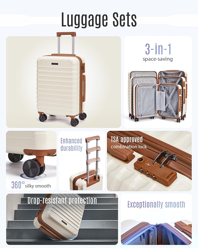 LIGHT FLIGHT Luggage Sets, 3 Piece Durable Suitcase Set - Image 3