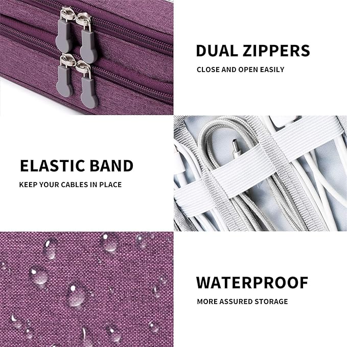 Lanola Travel Cable Organizer Bag, Electronic Accessories Case Portable Double - Image 5