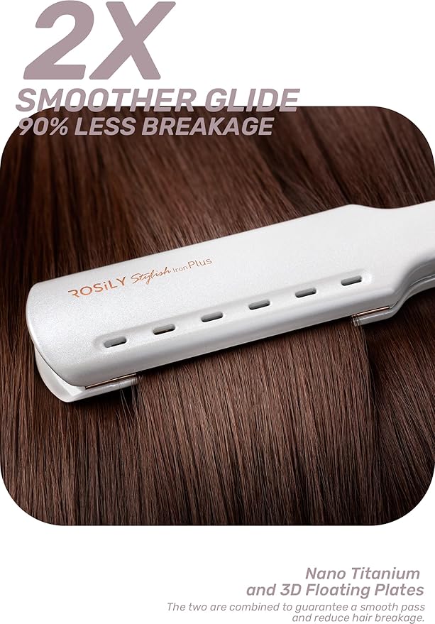 ROSILY Nano Titanium Flat Iron | 1.75 Inch Wide Hair Straightener, Dual Voltage 100-240V, Adjustable Temperature Suitable for All Hair Type, Instant Heat Up