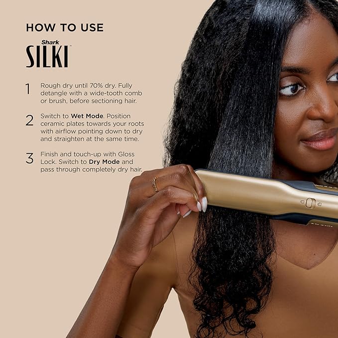 Shark Glam Ceramic & Powerful Air Styling & Drying System, with Silki Straightener & Shark Glossi Air Glosser, for Drying, Curling, Straightening & Glossing with Diffuser, HD6052S (Curly & Coily Hair)