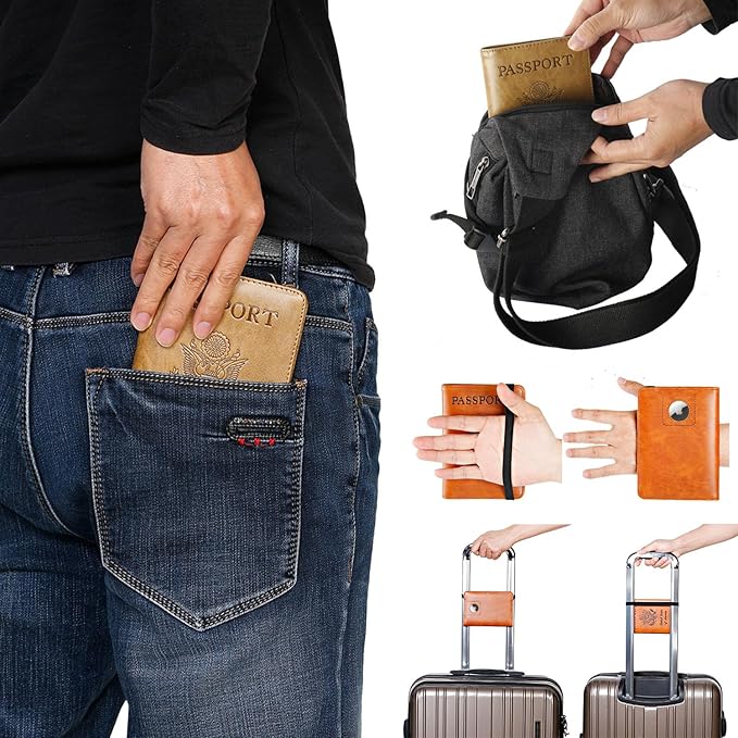 Airtag Passport Holder Cover Wallet Travel Essentials RFID Blocking Leather - Image 6