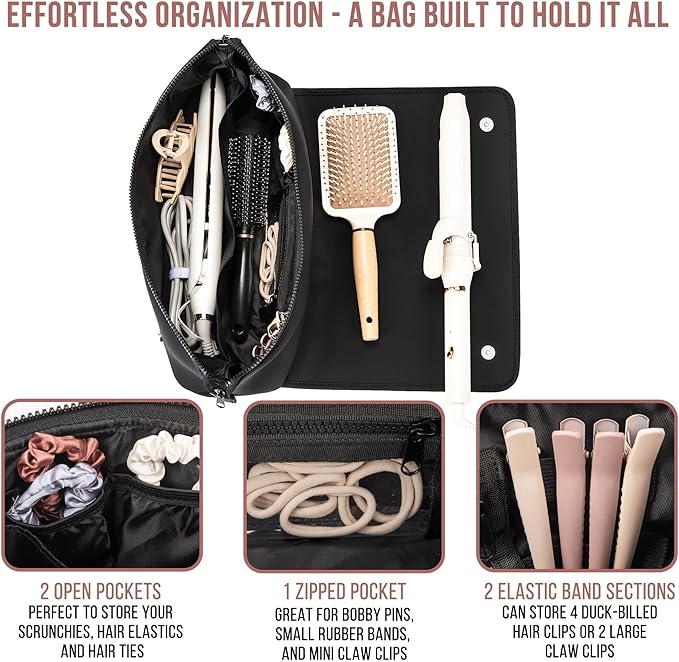 BAREFOOT CARIBOU Hair Tools Travel Bag and Heat Resistant Mat for Flat Irons, Straighteners, Curling Iron, and Haircare Accessories, 2-in-1 design, with Interior Pockets, Portable Organizer