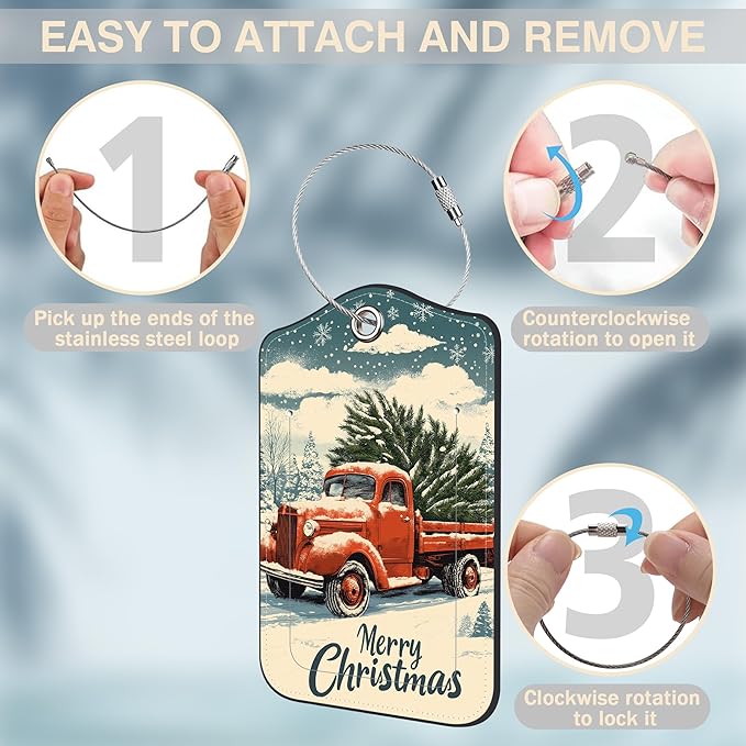Vintage Red Truck wtih Christmas Tree Set of 2 Luggage Tags - Image 4