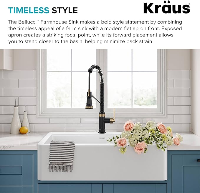 KRAUS Bellucci 33” Workstation Drop In Retrofit Farmhouse Single Bowl Granite - Image 6