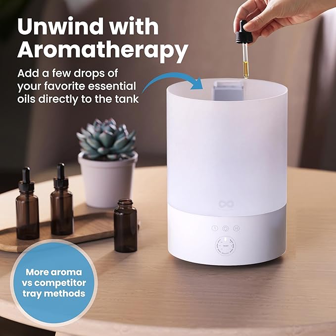 Everlasting Comfort 2.5L Top Fill Humidifiers for Bedroom - Quiet Easy to Fill & Clean, 24HR Runtime, Night Lights, Timer, Ultrasonic Cool Mist Humidifier, Auto Shut-Off, Essential Oil Diffuser