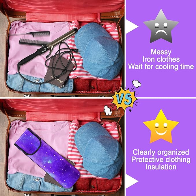 Shappy 2 Pcs Heat Resistant Hair Tools Bag Curling Iron Travel Case Cover Neoprene Flat Iron Holder Travel Case and Silicone Mat Pouch for Hot Hair Tools Storage Organizer(Starry Sky)