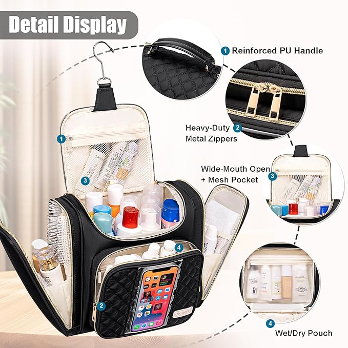 Travel Toiletry Bag for Women, Hanging Toiletry Bag, Bathroom Bag Portable - Image 4
