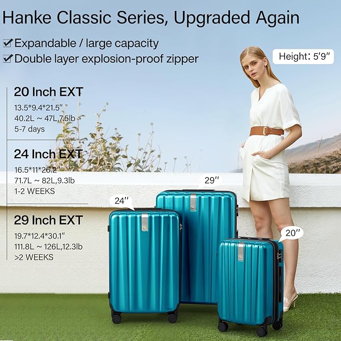 Hanke Expandable Hard Shell Luggage Sets 2 piece Carry on Luggage - Image 2